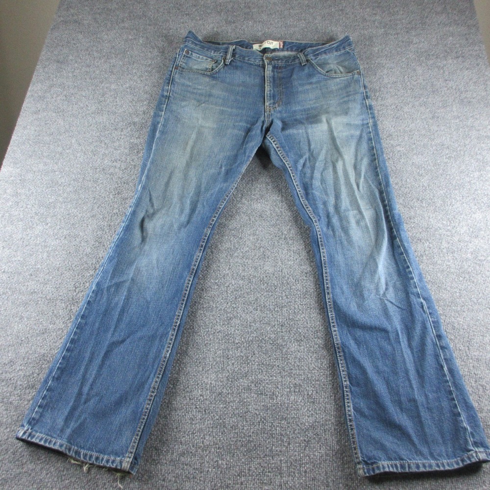 Levis 527 Jeans Mens 36x32 Blue Slim Bootcut Medium Wash Denim Distressed Casual